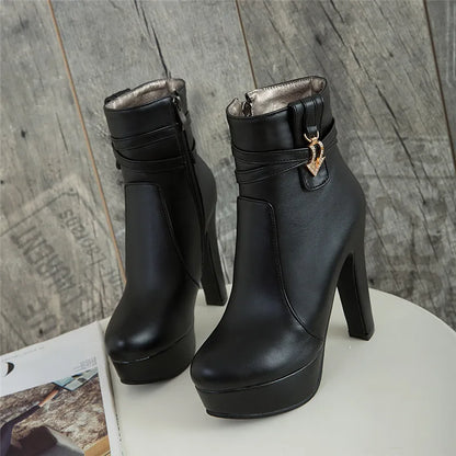 Fierce Felicia Fashion Buckle Ankle Boot Heels