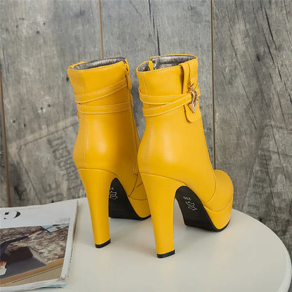 Fierce Felicia Fashion Buckle Ankle Boot Heels