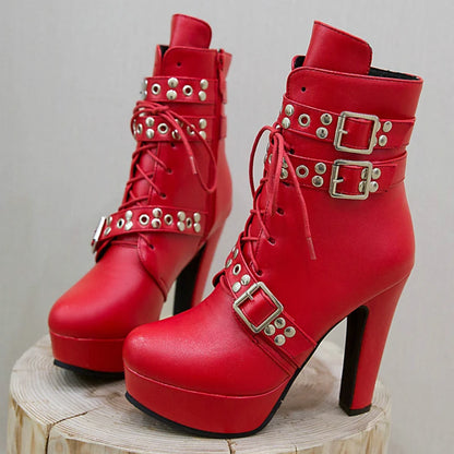 Naughty Neighbor Buckle Platform Ankle Boot Heels