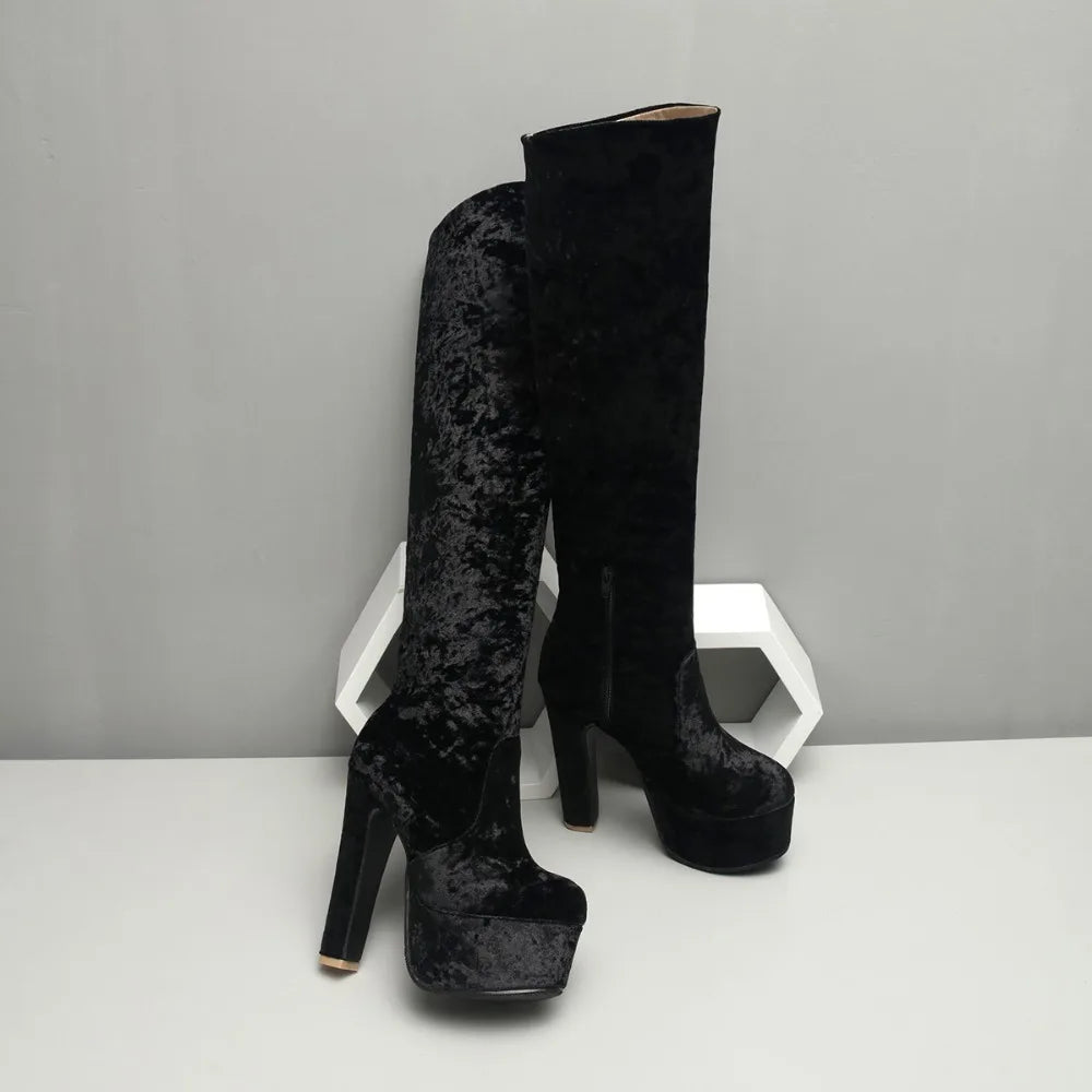 Marry Me Velvet Platform Knee High Boot Heels