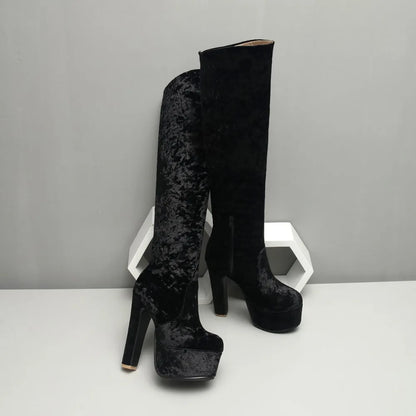 Marry Me Velvet Platform Knee High Boot Heels