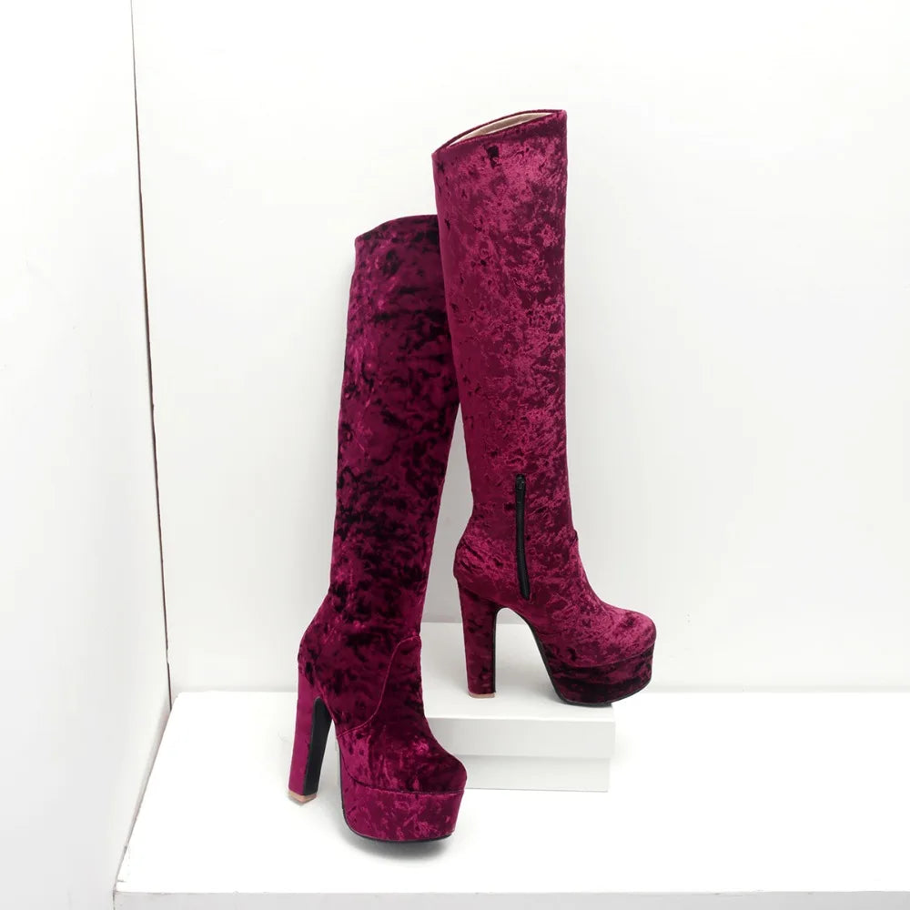 Marry Me Velvet Platform Knee High Boot Heels