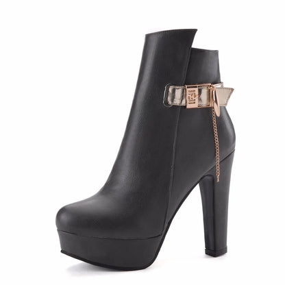 Fly Bitch Fashion Dangle Chain Buckle Ankle Boot Heels