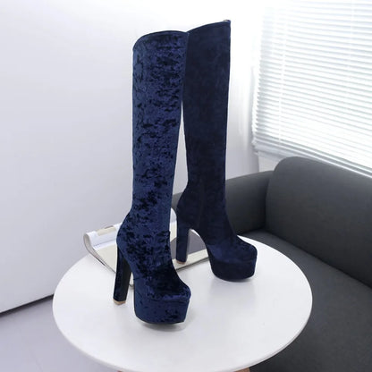 Marry Me Velvet Platform Knee High Boot Heels
