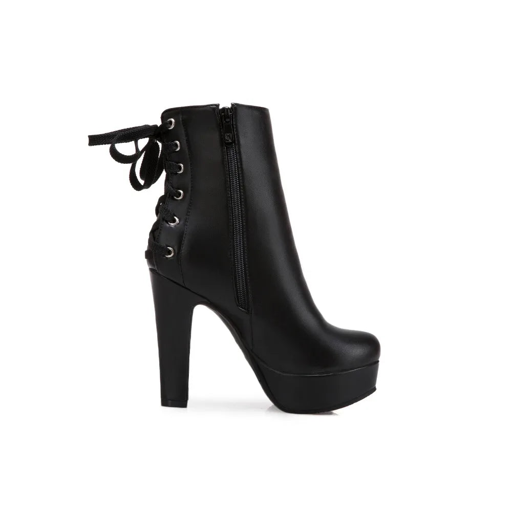 Drop Down Lace-up Back Ankle Boot Heels