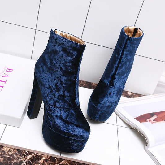 Sugar Me Velvet Platform Ankle Boot Heels