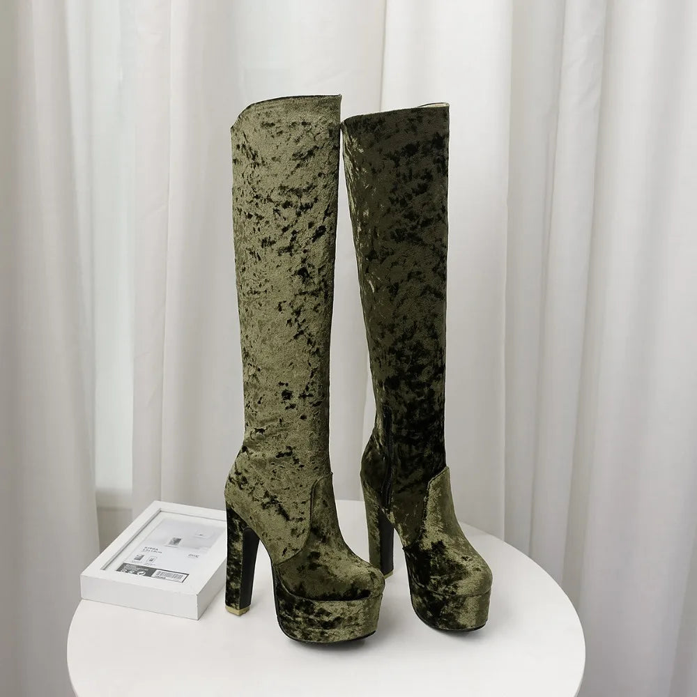 Marry Me Velvet Platform Knee High Boot Heels