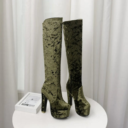 Marry Me Velvet Platform Knee High Boot Heels