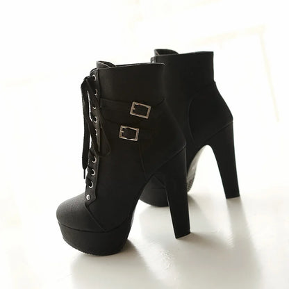 Lube Me Up Double Buckle Motorcycle Ankle Boot Heels