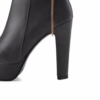 Fly Bitch Fashion Dangle Chain Buckle Ankle Boot Heels