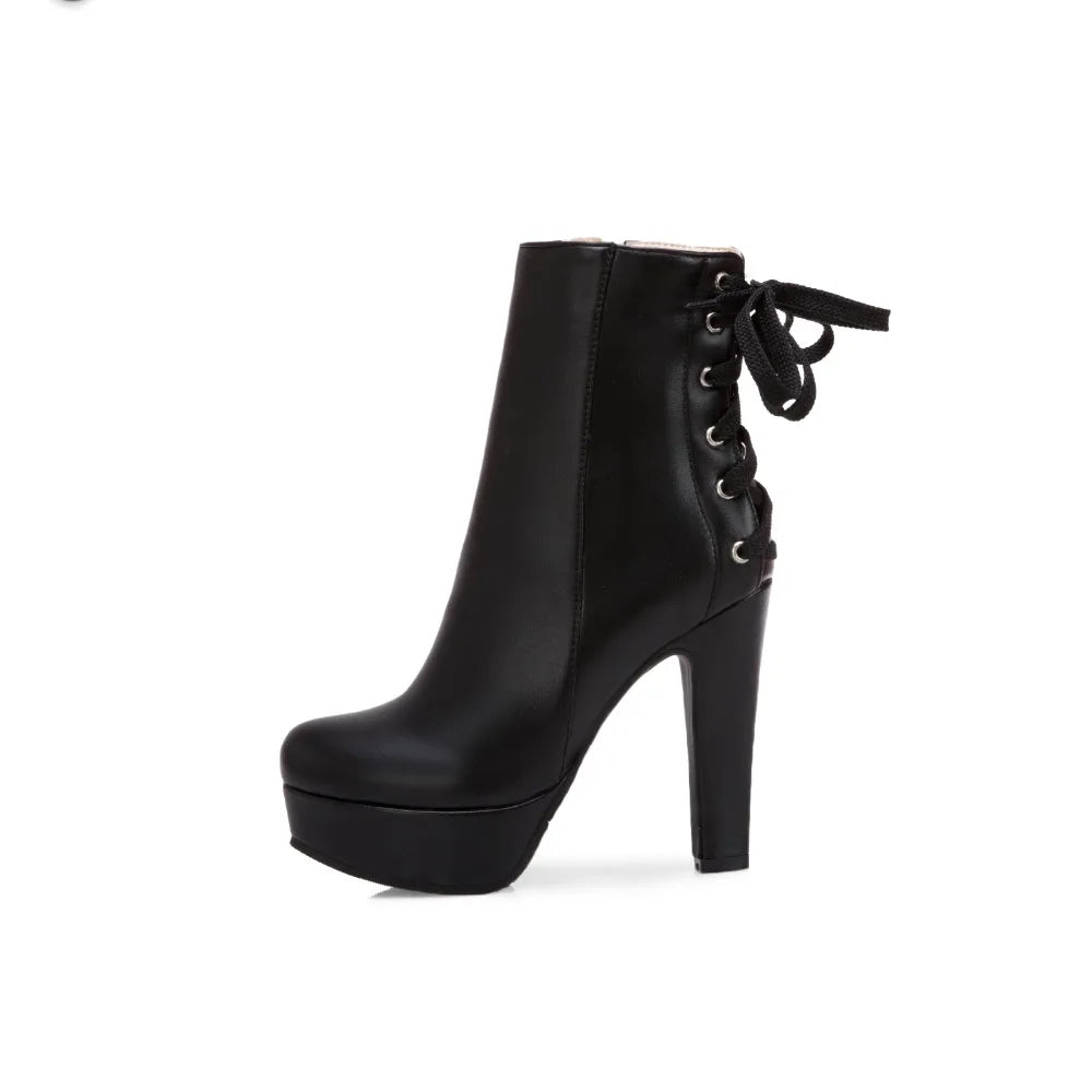 Drop Down Lace-up Back Ankle Boot Heels