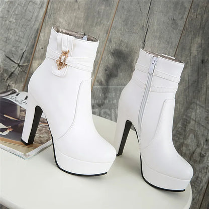 Fierce Felicia Fashion Buckle Ankle Boot Heels