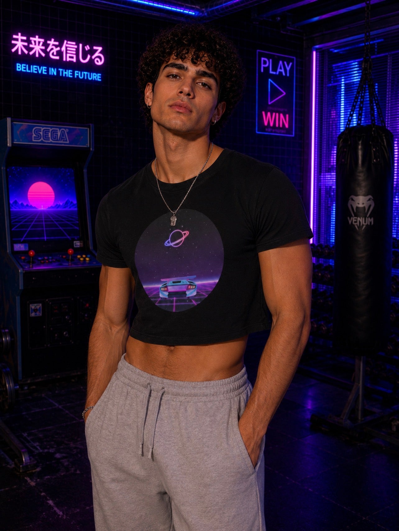 Round Neon Space Crop Top