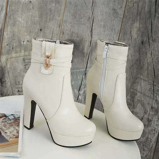 Fierce Felicia Fashion Buckle Ankle Boot Heels