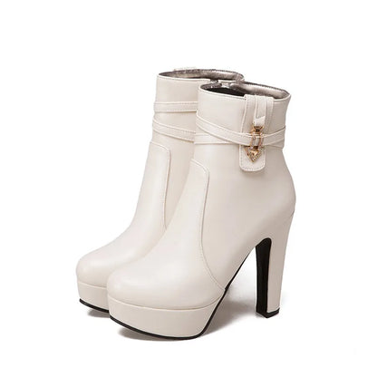 Fierce Felicia Fashion Buckle Ankle Boot Heels