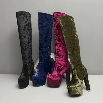 Marry Me Velvet Platform Knee High Boot Heels