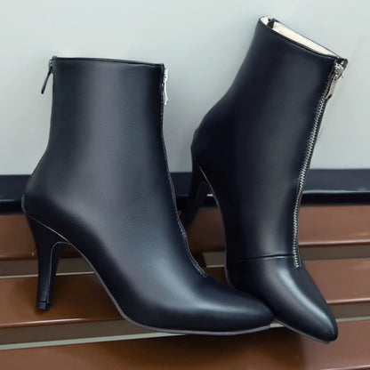 Fuck Me From The Back To The Front Zipper Ankle Boot Heels