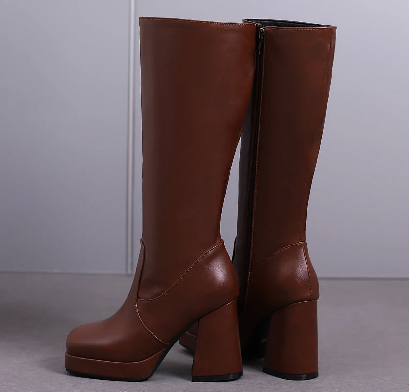 Strutting Sally Platform Knee High Boot Heels