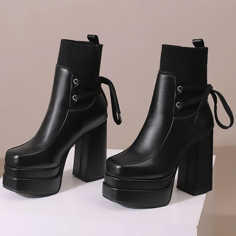 Suck My Sock Platform Ankle Boot Heels