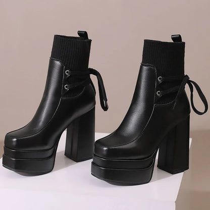 Suck My Sock Platform Ankle Boot Heels