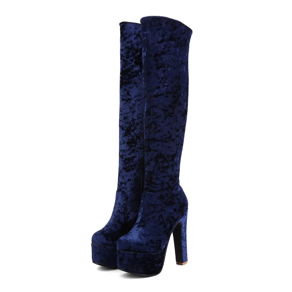 Marry Me Velvet Platform Knee High Boot Heels