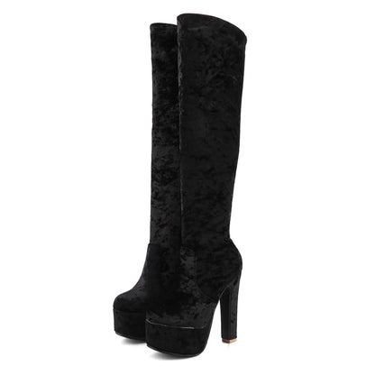 Marry Me Velvet Platform Knee High Boot Heels