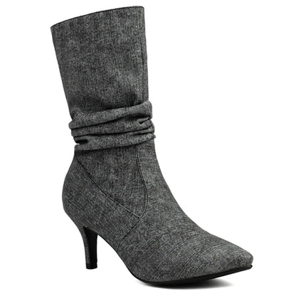 Please Me Pleated Jean Ankle Boot Heels