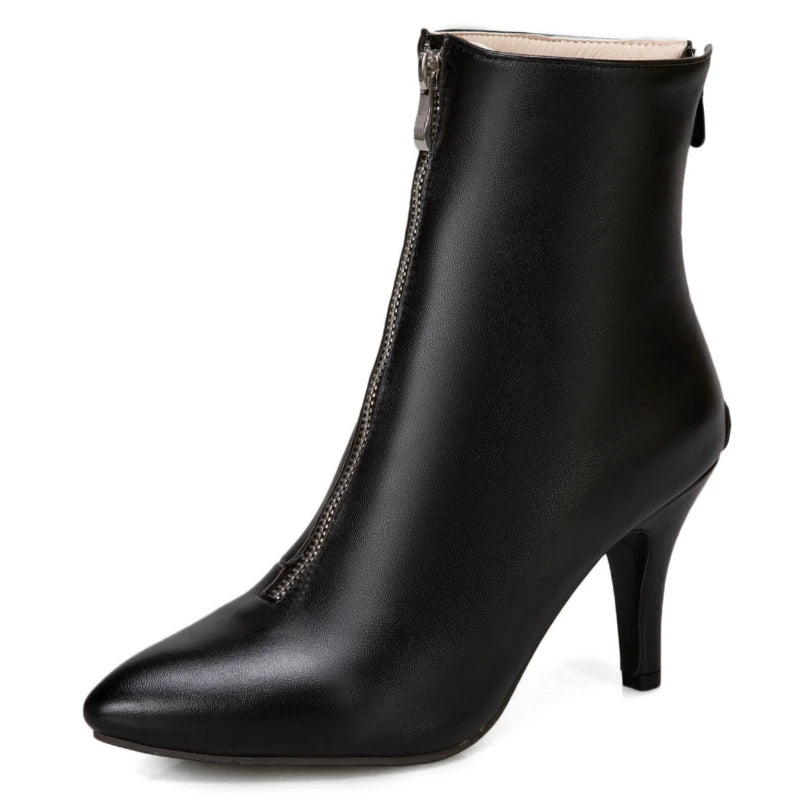 Fuck Me From The Back To The Front Zipper Ankle Boot Heels