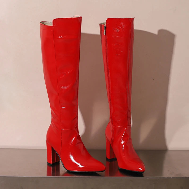 Rubber Rendezvous Mid Calf Boot Heels