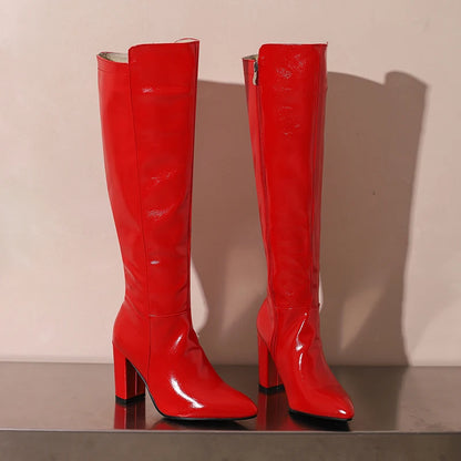Rubber Rendezvous Mid Calf Boot Heels