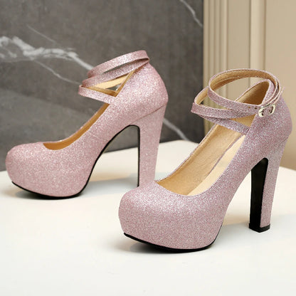 Sashay Away Sequined Ankle Strap On Heels