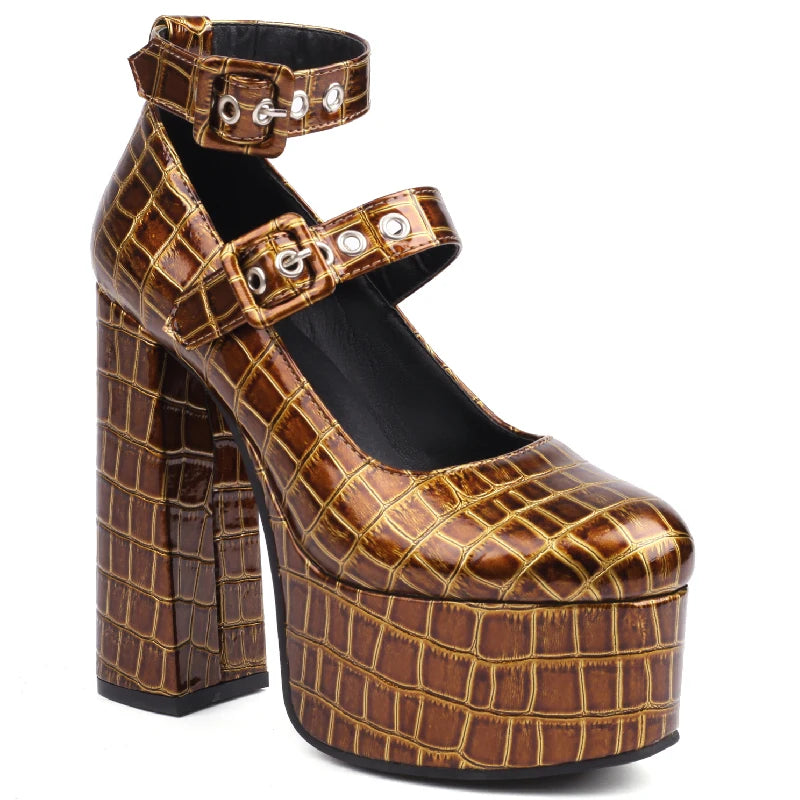 Gape Me Gator Platform Buckle Heels