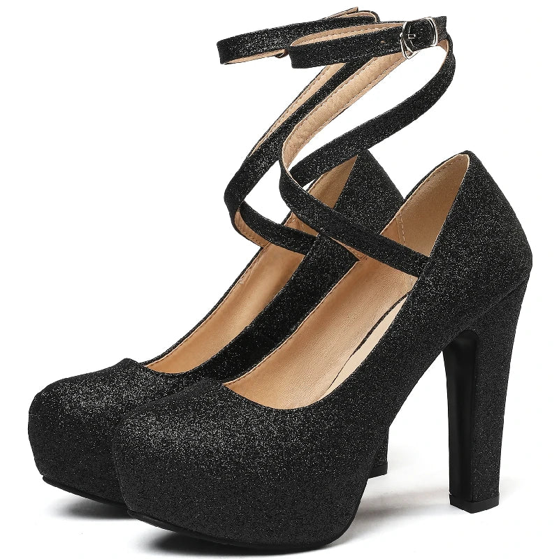 Sashay Away Sequined Ankle Strap On Heels