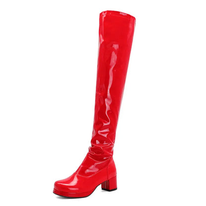 Rub Me Down Rubber Knee High Boot Heels
