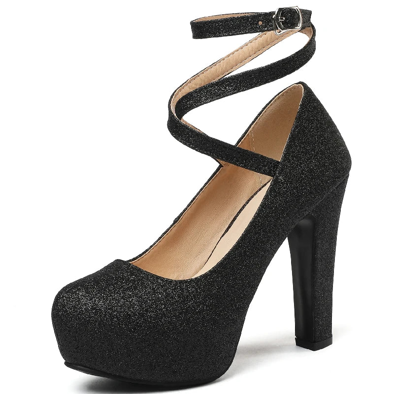 Sashay Away Sequined Ankle Strap On Heels