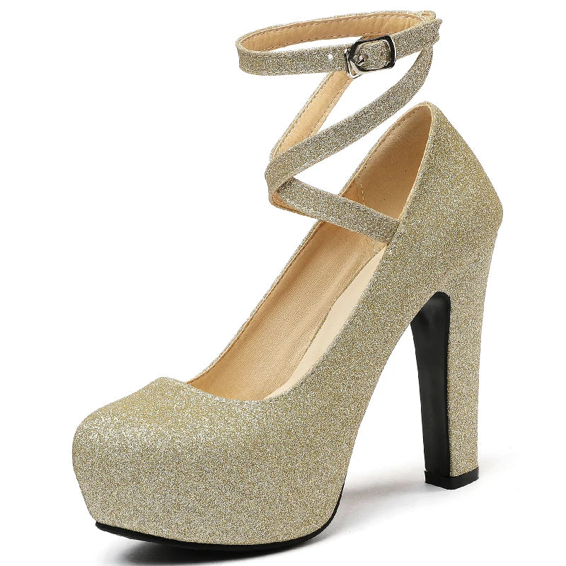 Sashay Away Sequined Ankle Strap On Heels