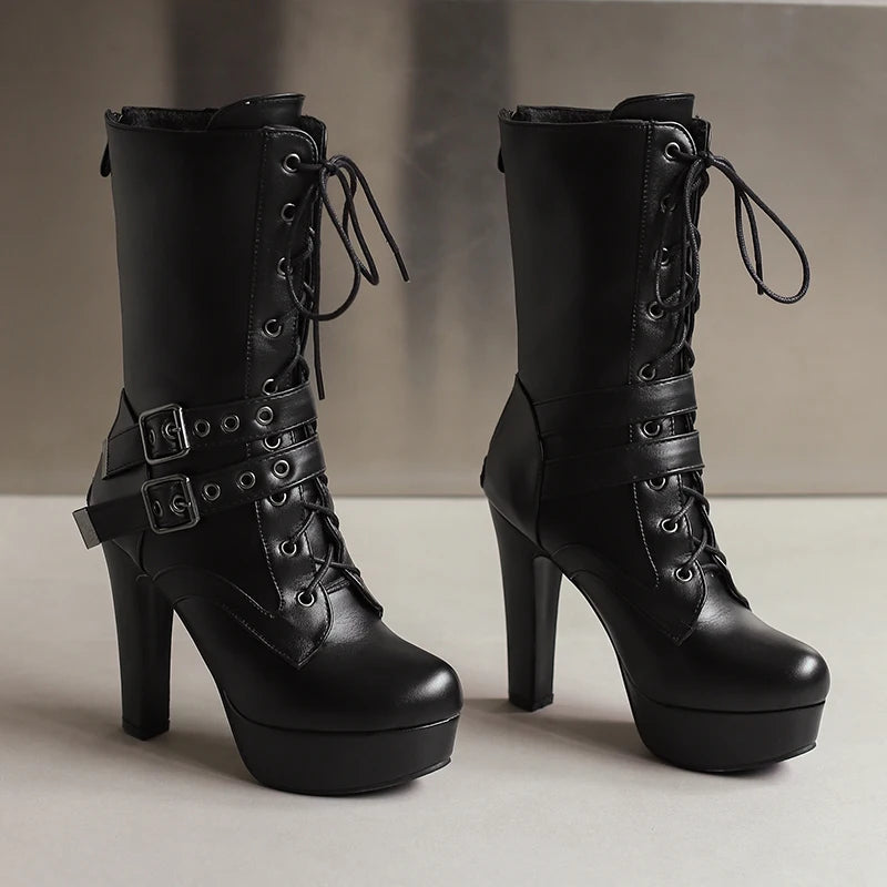 Make Me Moan Mid Calf Boot Heels