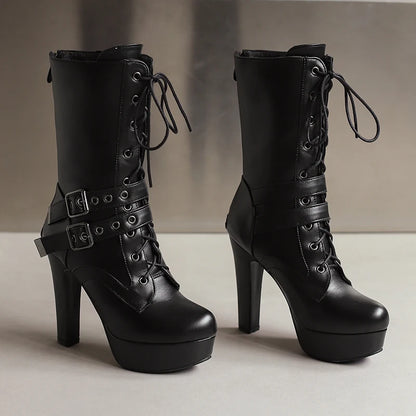 Make Me Moan Mid Calf Boot Heels