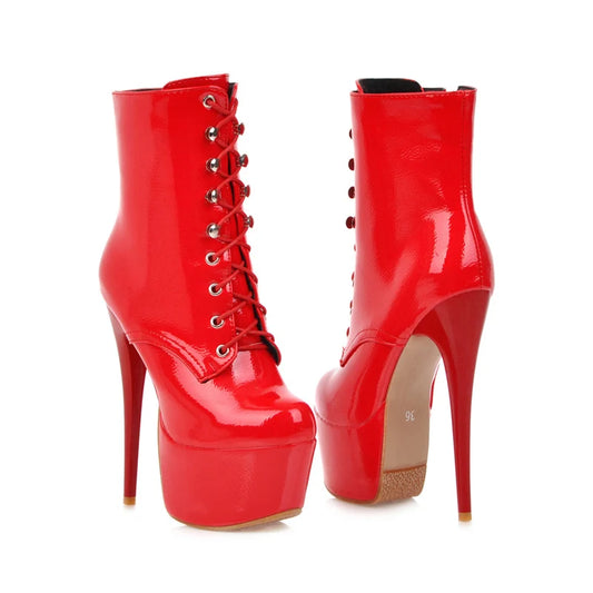 Sexy Slutty Sultry Lace Up Platform Ankle Boot Heels