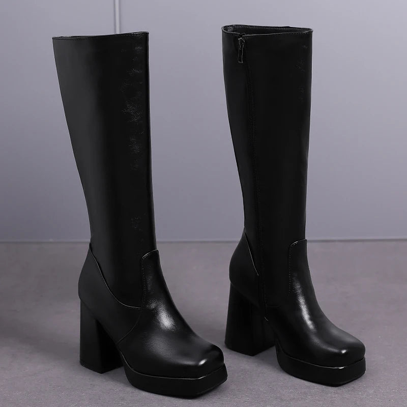 Strutting Sally Platform Knee High Boot Heels