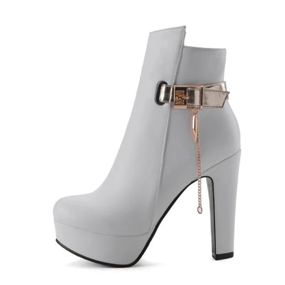 Fly Bitch Fashion Dangle Chain Buckle Ankle Boot Heels