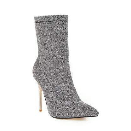 Que Chique Ankle Sock Boot Heels