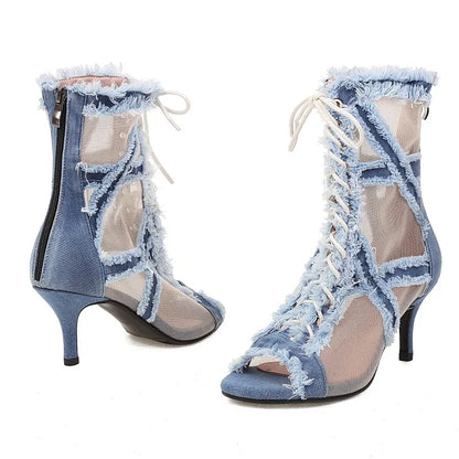Jizz In Me Jean Peeping Toe Stiletto Heels