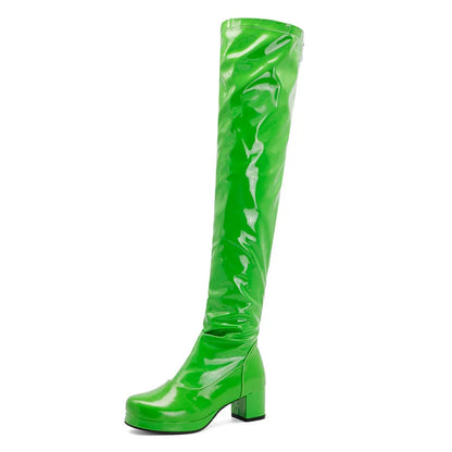 Rub Me Down Rubber Knee High Boot Heels