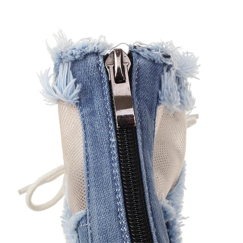 Jizz In Me Jean Peeping Toe Stiletto Heels