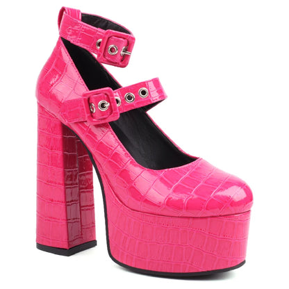 Gape Me Gator Platform Buckle Heels