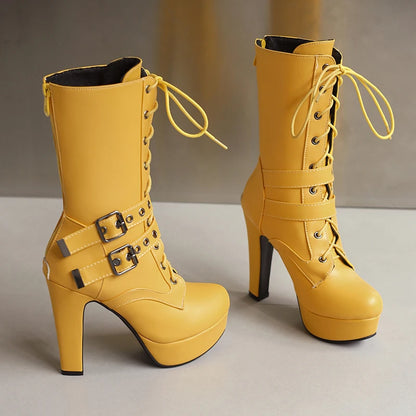 Make Me Moan Mid Calf Boot Heels