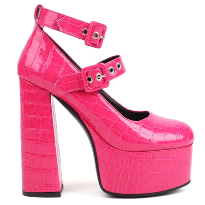 Gape Me Gator Platform Buckle Heels