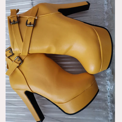 Do Me In The Booty Side Buckle Platform Ankle Boot Heels