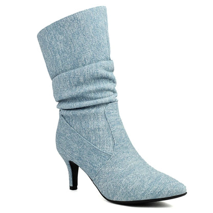 Please Me Pleated Jean Ankle Boot Heels